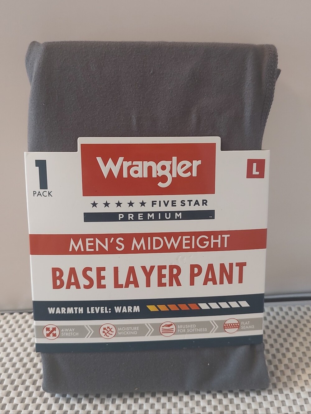 Wrangler Men's Size L Brushed Performance Base Layer Pant NWT Charcoal Midweight
